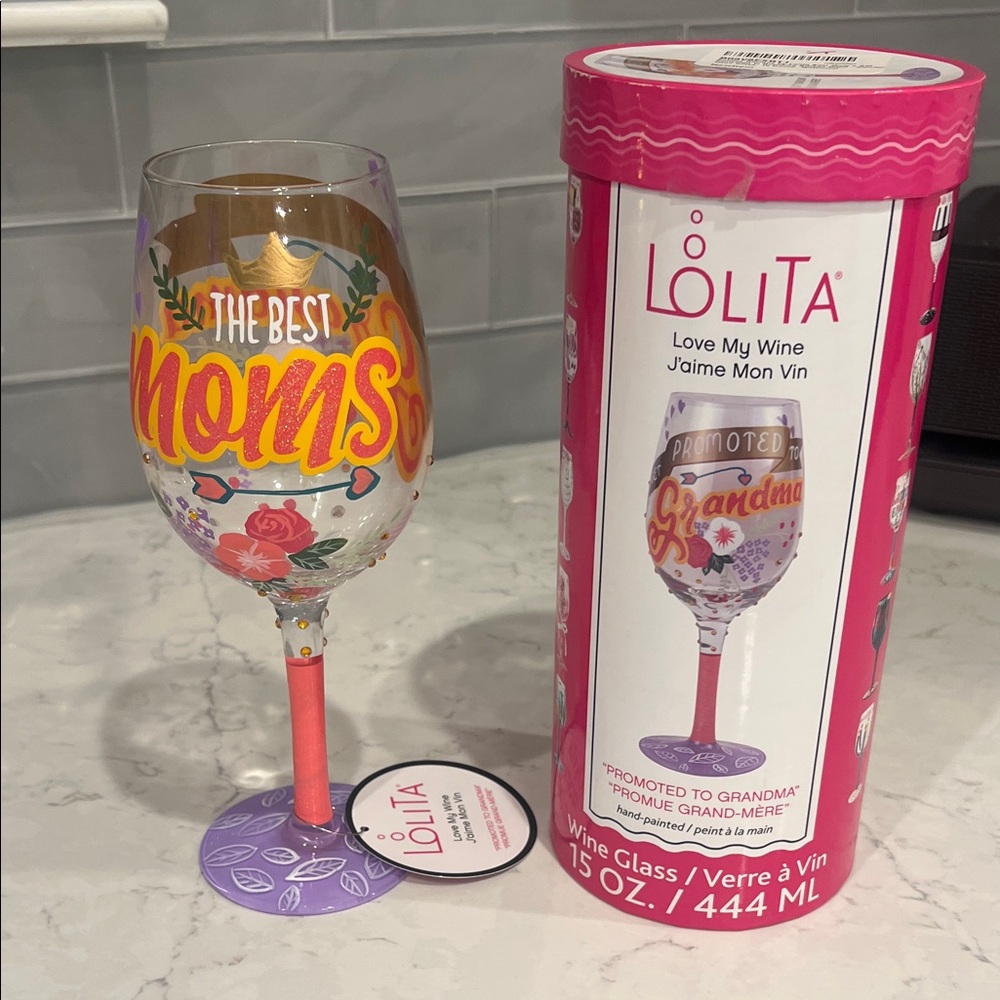 Lolita 'Promoted to Grandma' Wine Glass with Pink and Orange Accents